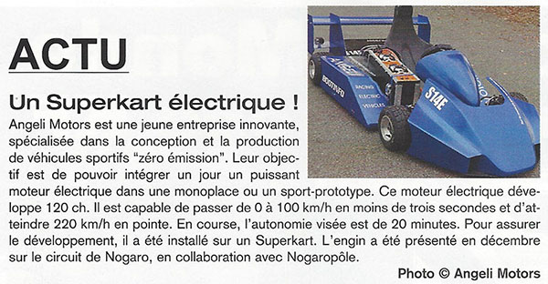 ACTU - Un Superkart électrique ! Crédit Photo Angeli Motors