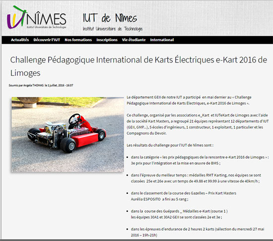 L'IUT de Nîmes au Challenge e-Kart 2016 de Limoges L'IUT de Nîmes au Challenge e-Kart 2016 de Limoges