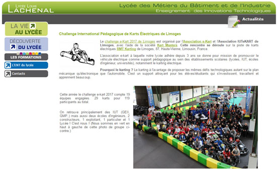 Le lycée Louis LACHENAL au  Challenge International Pédagogique de Karts Électriques de Limoges 2017
