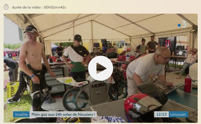 Les 24 heures Solex à Nouziers en Creuse, un événement unique en France-France 3 Limousin-Justine Salles-Louis Claveau-Philippe Ruisseaux Les 24 heures Solex à Nouziers en Creuse, un événement unique en France-France 3 Limousin-Justine Salles-Louis Claveau-Philippe Ruisseaux