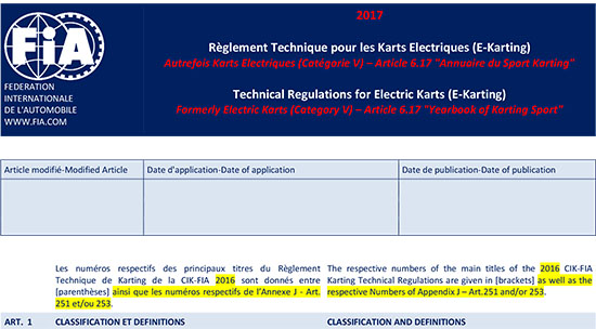 FIA AEC - Technical Regulations for Electric Karts E-Karting - 2017